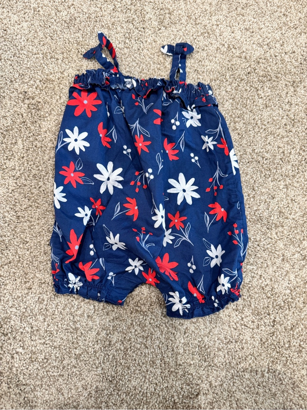 Carter's Navy Floral Romper with Red & White Flowers